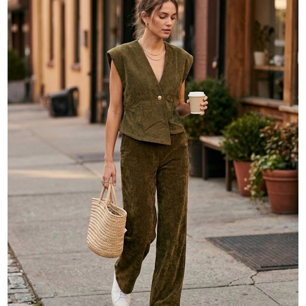 Aveloria 2-Piece Set: Structured Vest & Wide Leg Corduroy Pants